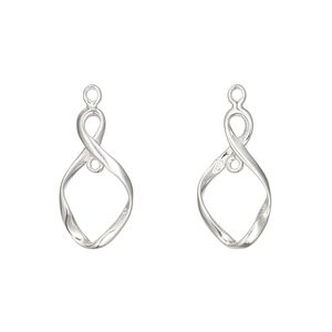 Drop, sterling silver, 19x10mm twisted infinity with closed loop. Sold per pkg of 2.