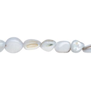 Mother-of-pearl shell 1pkg1, pebble bead 30 inch grey small to large