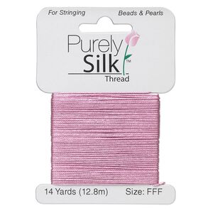 Thread, Purely Silk&trade;, strawberry pink, size FFF. Sold per 14-yard card.