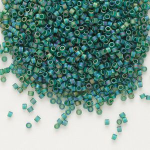 Seed bead, Delica&reg;, glass, pkg/250g, #11 round, translucent matte rainbow dark green (DB-0859).