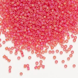Seed bead, Delica&reg;, glass, pkg/50g, #11 round, translucent matte rainbow red orange (DB-0856).