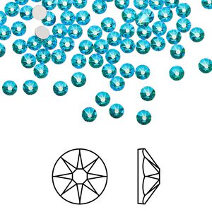 Flat back 1440pk blue zircon shimmer foil back, Swarovski&reg; 3-3.2mm rose round SS12 2088