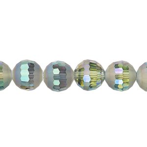 Bead 1pk 96 facets translucent peacock AB half-matte, Celestial Crystal&reg; 10mm round 8 inch