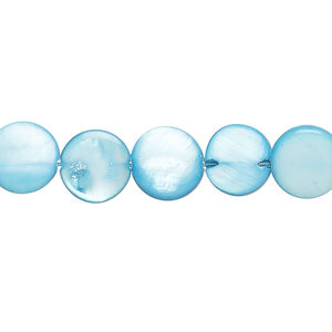 Mother-of-pearl shell 1pkg1, puffed flat round bead 15 inch sky blue 9-10mm
