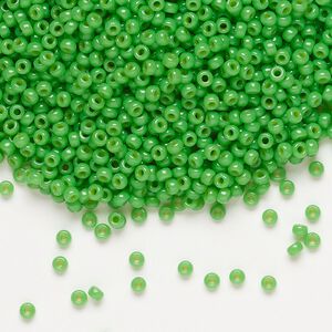 Seed bead, Miyuki, glass, pkg/250g, #11 rocaille, Duracoat&reg; opaque outside dyed Fiji green, (RR-4476).
