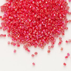 Seed bead, Delica&reg;, glass, pkg/50g, #11 round, opaque rainbow vermillion red (DB-0159).