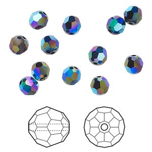 Bead 1pkg12 jet shimmer 2X, Crystal Passions&reg; 4mm round 5000