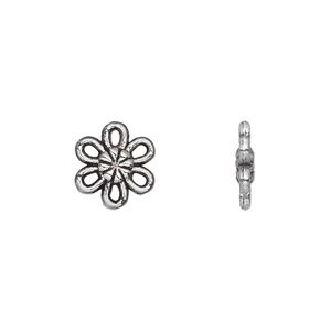 Component, antique silver-plated "pewter" (zinc-based alloy), 11x11mm double-sided flower with 6 open petals. Sold per pkg of 50.