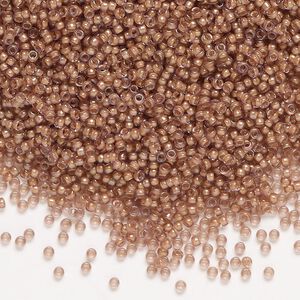 Seed bead, Miyuki, glass, pkg/250g, #15 rocaille, translucent cinnamon-lined luster pink (RR-337).