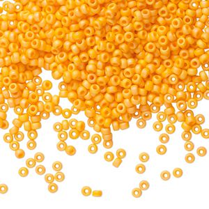 Seed bead, Miyuki, glass, pkg/250g, #11 rocaille, opaque matte rainbow mandarin orange, (RR-405FR).