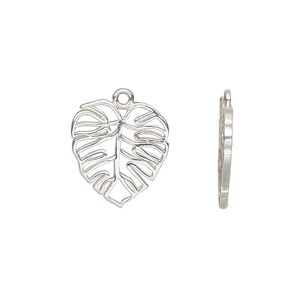 Charm Amoracast&reg; 1pkg1 sterling silver, 13.5x12.5mm 2-sided open monstera leaf