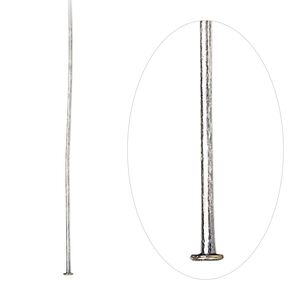 Head pin 1pkg100 silver-plated, 1.5 inch, 24 gauge brass antique