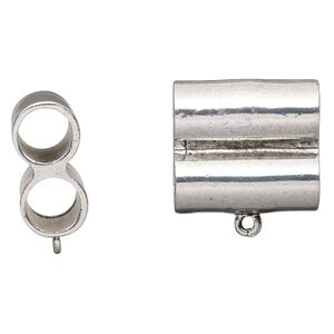 Bead spacer 1pkg2 silver-finished "pewter", 28x26mm double tube / bottom loop, antique 1-strand