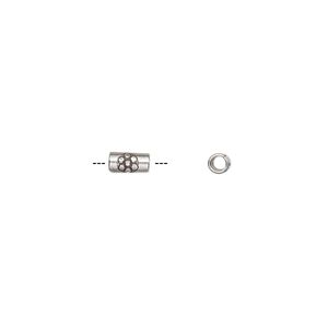 Bead 1pkg8 sterling silver, 5x3mm tube / flower, antiqued Hill Tribes