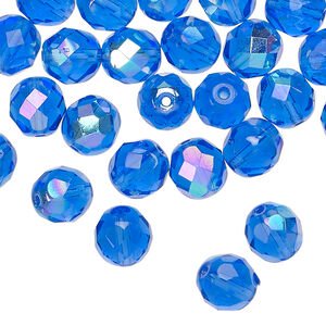 Bead 1pkg50, Czech fire-polished glass, light cobalt AB, 8mm faceted round.