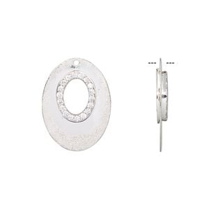 Drop, cubic zirconia and sterling silver, clear, 20x14.5mm single-sided stardust oval go-go. Sold individually.