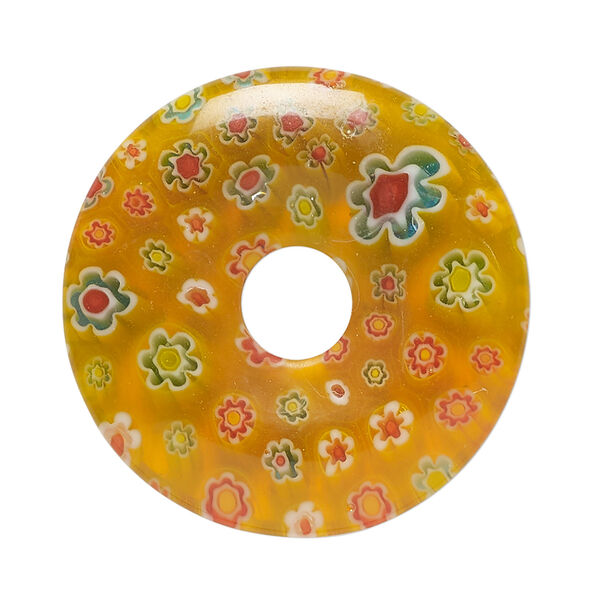 Focal, millefiori glass 1pkg1, translucent orange and multicolored, 34-35mm undrilled donut. image number 0