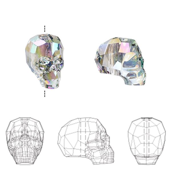 Bead 12pk crystal paradise shine, Swarovski&reg; 14x13mm skull 5750 image number 0