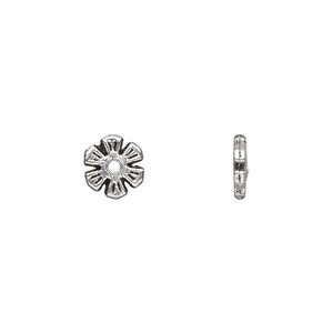 Bead 1pkg100 silver-plated "pewter", 8x1mm flower rondelle / 2sided, antique