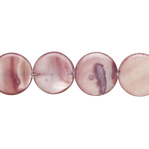 Mother-of-pearl shell 1pkg1, puffed flat round bead 15 inch taupe 12-13mm