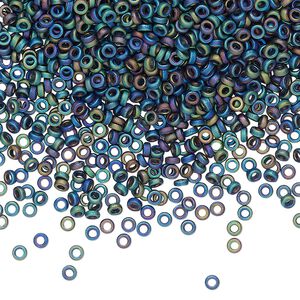 Seed bead, Miyuki, glass, pkg/50g, 2.2x1mm spacer rondelle, opaque matte iris blue, (SPR2.2-401FR).