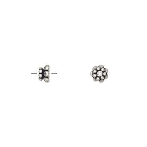 Bead cap, antiqued sterling silver, 5.5x3mm flower, fits 5-7mm bead. Sold per pkg of 4.