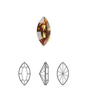 Fancy stone 12pk light amber foil back, Crystal Passions&reg; 15x7mm navette 4228