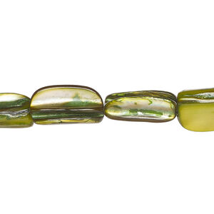 Mother-of-pearl shell 1pkg1, stick bead 14 inch yellow / green 14x5mm-15x11mm