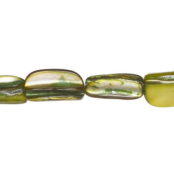 Mother-of-pearl shell 1pkg1, stick bead 14 inch yellow / green 14x5mm-15x11mm image number 0