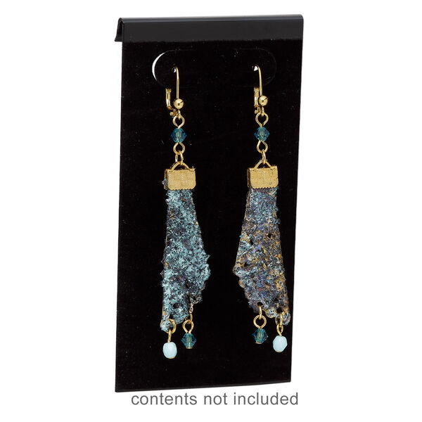Earring card, flocked plastic, black, 4x2-inch rectangle with leverback tabs. Sold per pkg of 25. image number 2