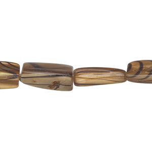 Mother-of-pearl shell 1pkg1, stick bead 15 inch brown / black 14x6mm-16x10mm