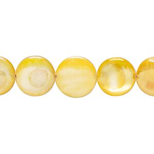 Mother-of-pearl shell 1pkg1, flat round bead, 15 inch dark mango 13-14mm