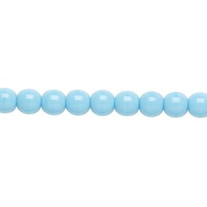 Bead, Preciosa Czech glass druk, pkg/15-1/2 to 16 inches, opaque turquoise blue, 6mm round.