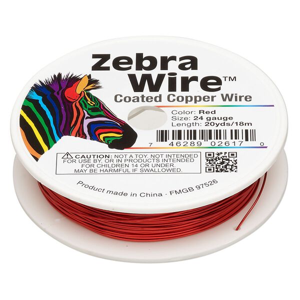 Wire, Zebra Wire&trade;, color-coated copper, red, round, 24 gauge. Sold per 20-yard spool. image number 0