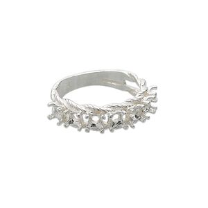 Ring, Sure-Set&trade;, sterling silver, braided band with (7) 3.5mm 4-prong round settings, size 8. Sold individually.