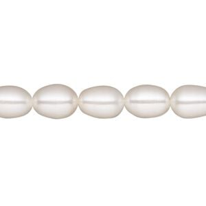 Pearl, White Lotus&trade;, cultured freshwater (bleached), white, 7-7.5mm rice, A- grade, Mohs hardness 2-1/2 to 4. Sold per 15-1/2" to 16" strand.
