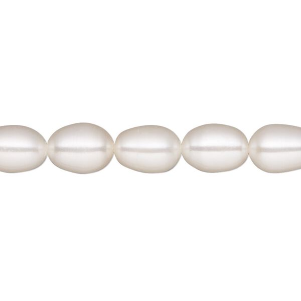 Pearl, White Lotus&trade;, cultured freshwater (bleached), white, 7-7.5mm rice, A- grade, Mohs hardness 2-1/2 to 4. Sold per 15-1/2" to 16" strand. image number 0