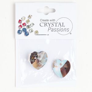Drop 1pkg2 black diamond, Crystal Passions&reg; 18mm pendant heart 6228