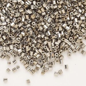 Seed bead, Dyna-Mites&trade;, glass, pkg/40g, #11 2-cut hex, opaque nickel finish, (573 11/0 2CUT).