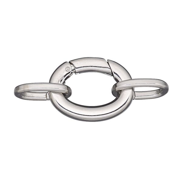 Clasp self-closing hook 1pkg2, 21x16mm oval / 12 gauge oval jump ring, stainless steel 1-strand image number 0