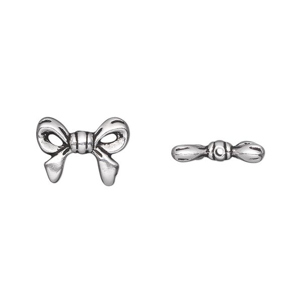 Bead, TierraCast&reg;, antique silver-plated pewter (tin-based alloy), 14x10.5mm double-sided bow, fits 4mm cube bead. Sold per pkg of 20. image number 0