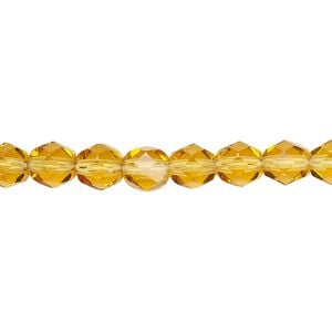 Bead, Czech fire-polished glass, transparent honey, 6mm faceted round. Sold per 15-1/2" to 16" strand, approximately 65 beads.