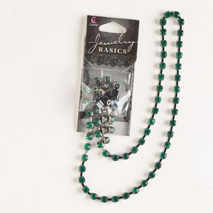 Cupchain, imitation rhodium-finished brass and glass, green, 4mm wide, 18 inches with (8) connectors. Sold individually.