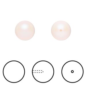 Pearl 100pk pearlescent white, Swarovski&reg; 10mm half-drilled round 5818