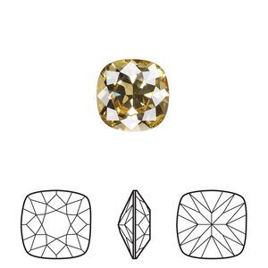 Fancy stone 1pk dark jonquil foil back, Crystal Passions&reg; Regenerated 12mm cushion 4470