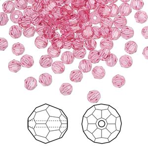 Bead 144pk rose, Crystal Passions&reg; 4mm round 5000