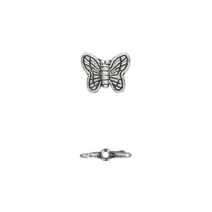 Bead 1pkg50 silver-plated "pewter", 10x8mm butterfly, antique