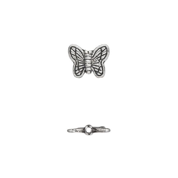 Bead 1pkg50 silver-plated "pewter", 10x8mm butterfly, antique image number 0