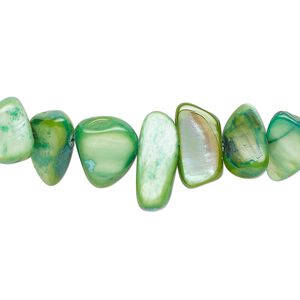 Mother-of-pearl shell 1pkg1, chip bead 30 inch avocado, small to extra-large