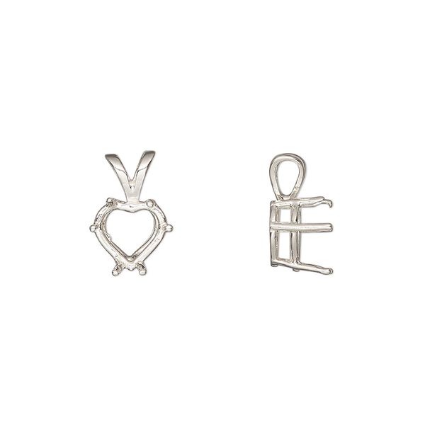 Pendant, Sure-Set&trade;, sterling silver, 8mm with pre-notched 6-prong heart basket setting. Sold individually. image number 0